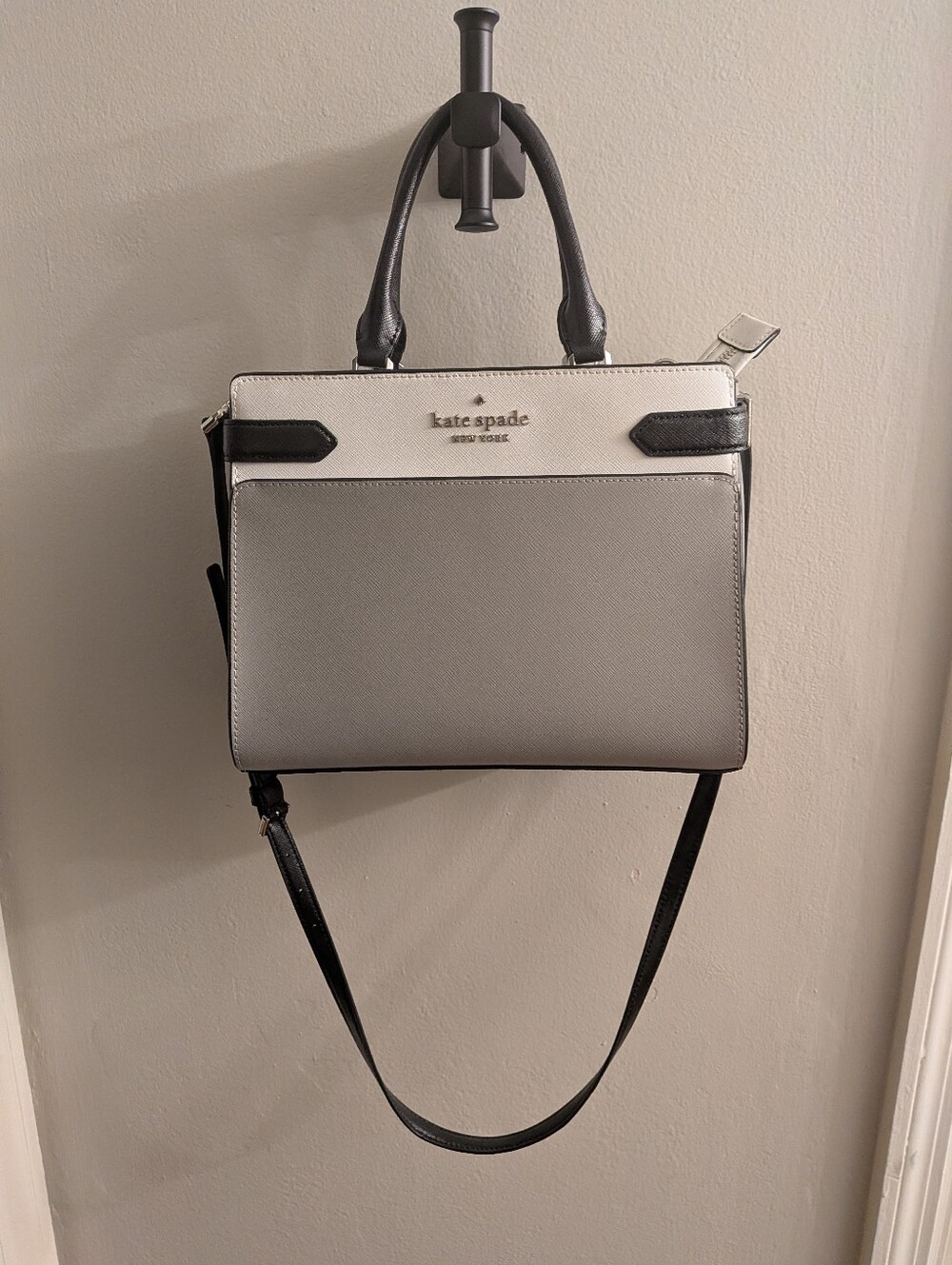 kate spade Gray, White & Black Leather Satchel